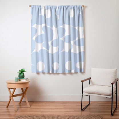 Large Baby Blue Retro Flowers White Background #decor #society6 #buyart Window Curtain Gallery Image 3