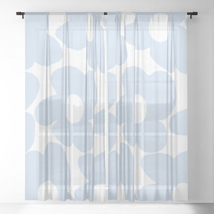 Large Baby Blue Retro Flowers White Background #decor #society6 #buyart Window Curtain Gallery Image 21