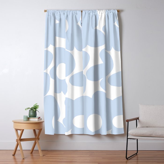 Large Baby Blue Retro Flowers White Background #decor #society6 #buyart Window Curtain Gallery Image 1