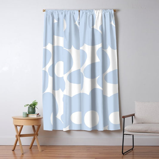 Large Baby Blue Retro Flowers White Background #decor #society6 #buyart Window Curtain Gallery Image 1