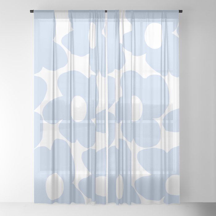 Large Baby Blue Retro Flowers White Background #decor #society6 #buyart Window Curtain Gallery Image 18