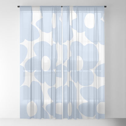 Large Baby Blue Retro Flowers White Background #decor #society6 #buyart Window Curtain Gallery Image 18