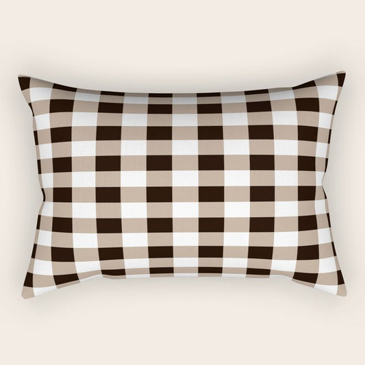 Gingham Large Tan Black White Rectangular Pillow Gallery Image 1