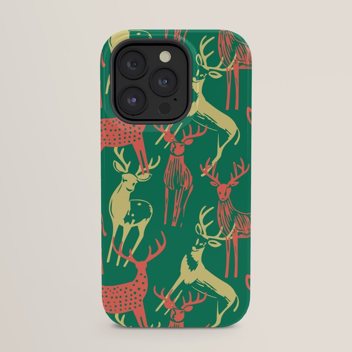 Green christmas reindeer animal pattern iPhone Case Gallery Image 23