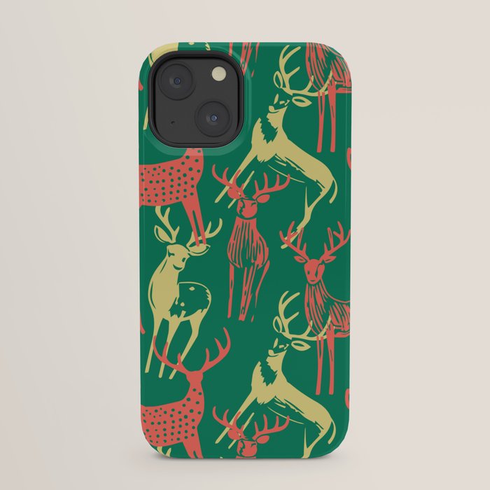 Green christmas reindeer animal pattern iPhone Case Gallery Image 29