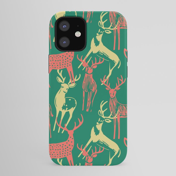 Green christmas reindeer animal pattern iPhone Case Gallery Image 41