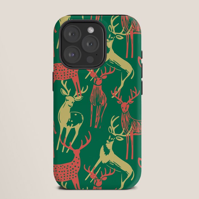 Green christmas reindeer animal pattern iPhone Case Gallery Image 11