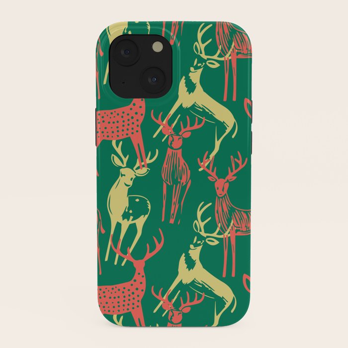 Green christmas reindeer animal pattern iPhone Case Gallery Image 38