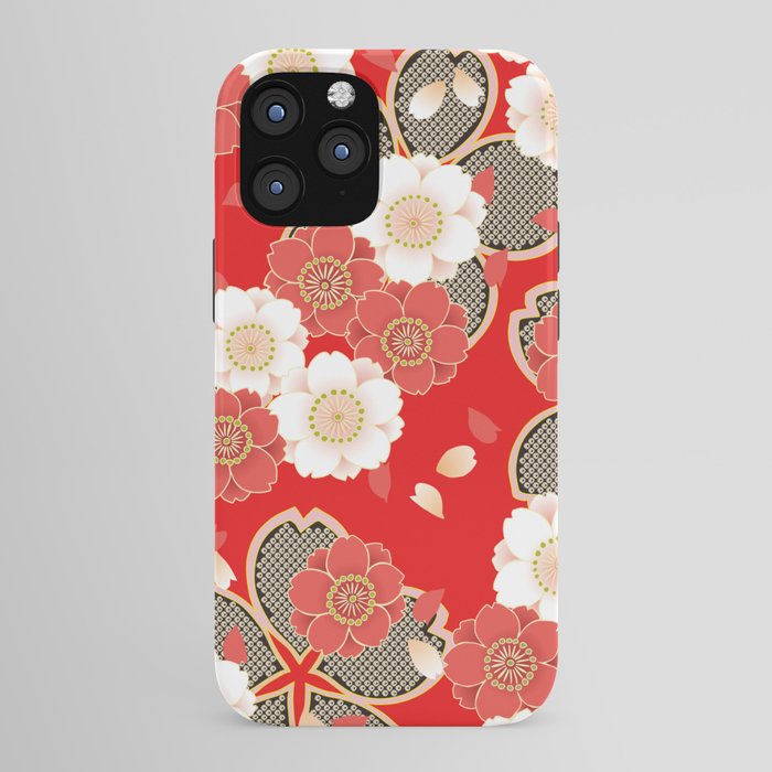 Japanese Vintage Red Black White Floral Kimono Pattern iPhone Case Gallery Image 43