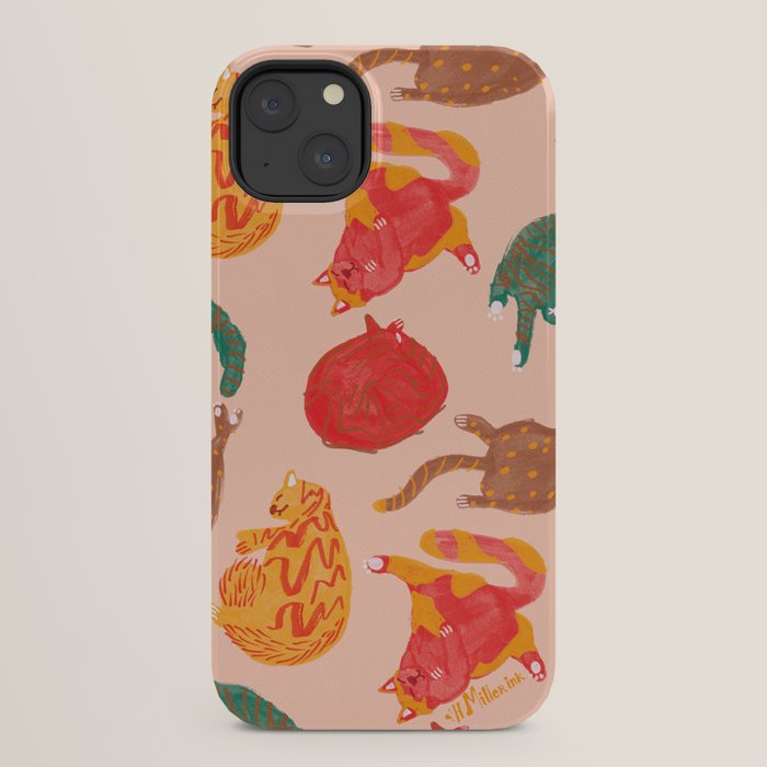 Sleepy Cozy Kitty Cats in Green & Orange iPhone Case Gallery Image 30