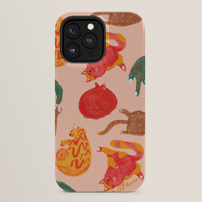 Sleepy Cozy Kitty Cats in Green & Orange iPhone Case Gallery Image 32