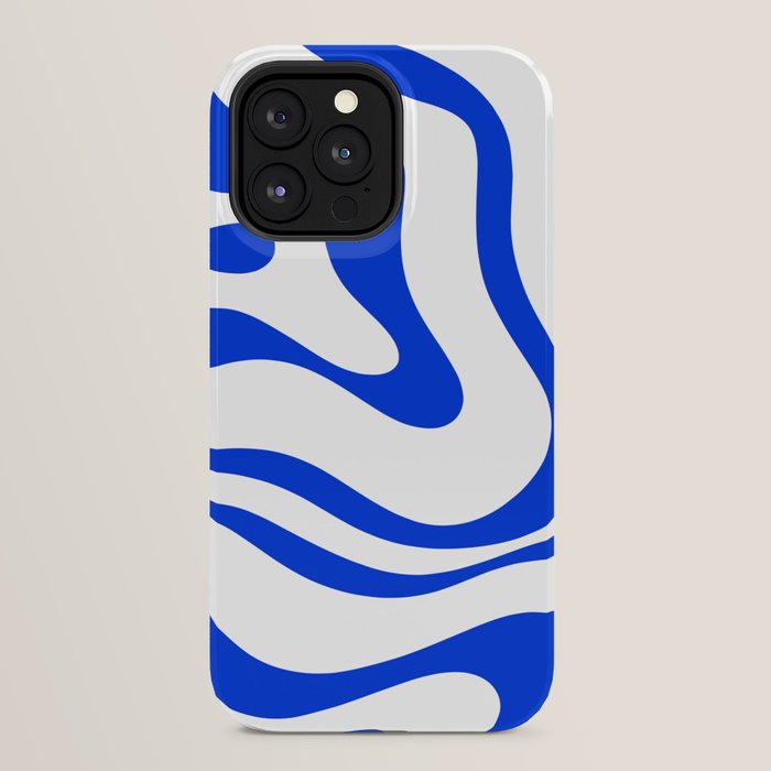 Retro Modern Liquid Swirl Abstract Pattern in Royal Blue and White iPhone Case Gallery Image 32