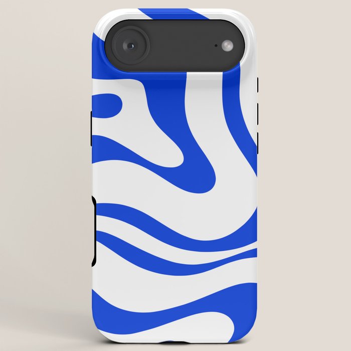 Retro Modern Liquid Swirl Abstract Pattern in Royal Blue and White iPhone Case Gallery Image 6