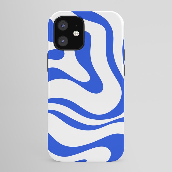 Retro Modern Liquid Swirl Abstract Pattern in Royal Blue and White iPhone Case Gallery Image 41