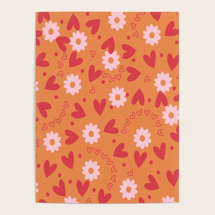 Hearts and Flowers on Orange Poster Gallery Image 3