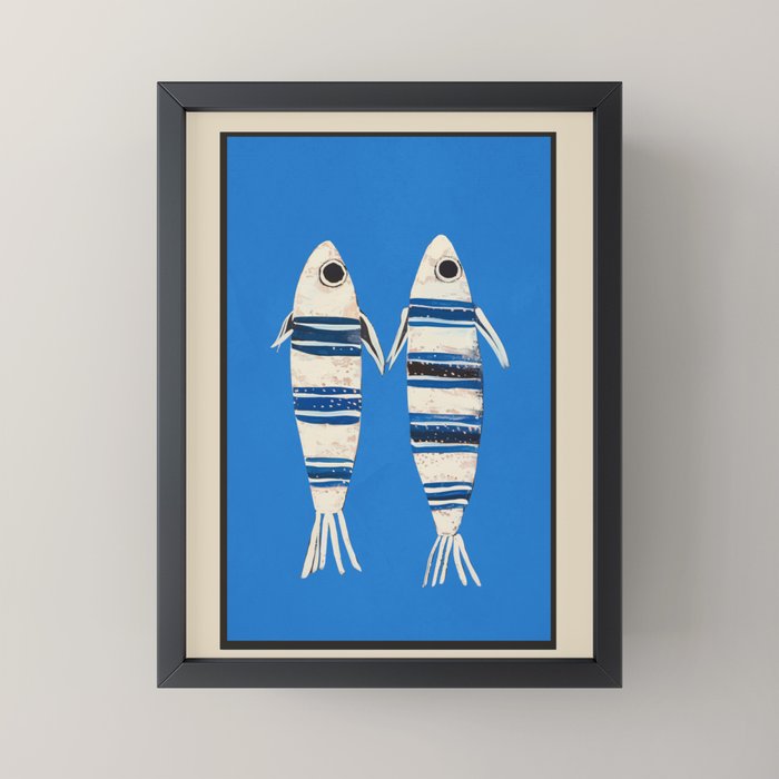 Minimal Fish on Blue Mini Art Print Gallery Image 3