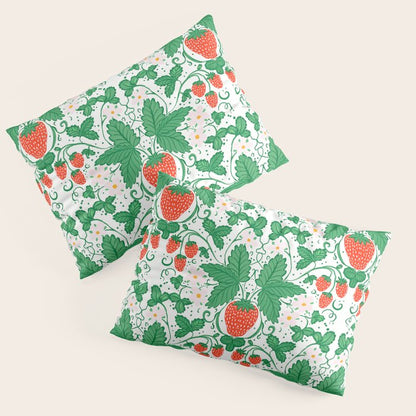 Fresh Strawberry Vine and Floral Pattern on White Pillow Sham Gallery Image 3