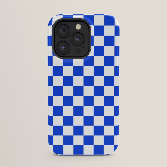 Checkerboard Check Checkered Pattern in Royal Blue and White iPhone Case Gallery Image 31