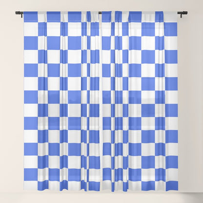 Checkerboard Check Checkered Pattern in Royal Blue and White Window Curtain Gallery Image 17