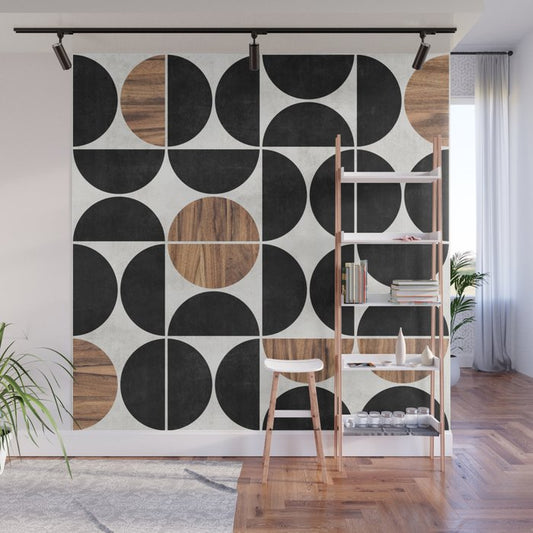 Mid-Century Modern Pattern No.1 - Concrete and Wood Wall Mural Gallery Image 1