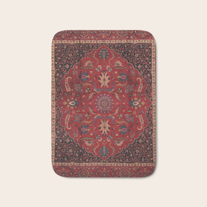 Antique Burgundy Wine Persian Mashad Oriental Rug Bath Mat Gallery Image 1