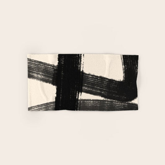Abstract Minimalist Painted Brushstrokes in Black and Almond Cream 1 Hand & Bath Towel Gallery Image 1