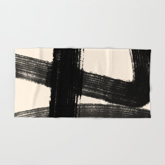 Abstract Minimalist Painted Brushstrokes in Black and Almond Cream 1 Hand & Bath Towel Gallery Image 2