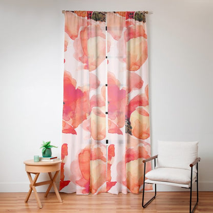 Abstract watercolor red orange pink poppies flowers Window Curtain Gallery Image 12