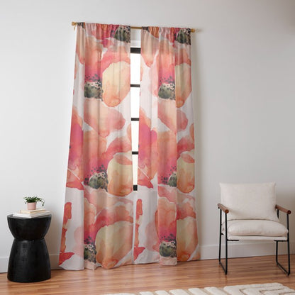 Abstract watercolor red orange pink poppies flowers Window Curtain Gallery Image 14