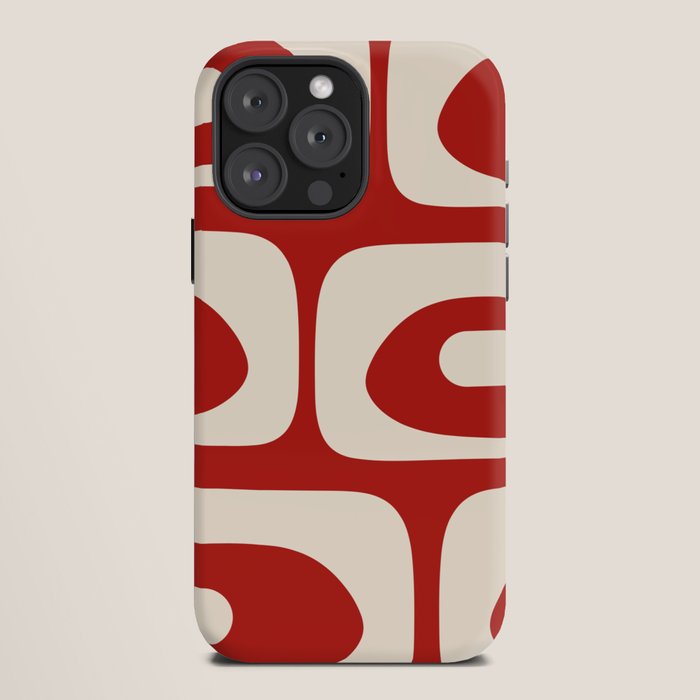 Retro Piquet Mid Century Modern Abstract Pattern in Red and Almond Cream iPhone Case Gallery Image 12