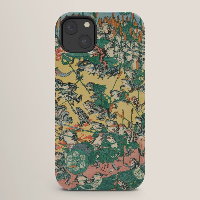 Frog Battle Japanese Print by Kawanabe Kyosai, 1864 iPhone Case Gallery Image 26