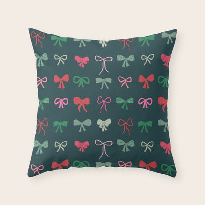 Christmas bows pattern green pink red Throw Pillow Gallery Image 5