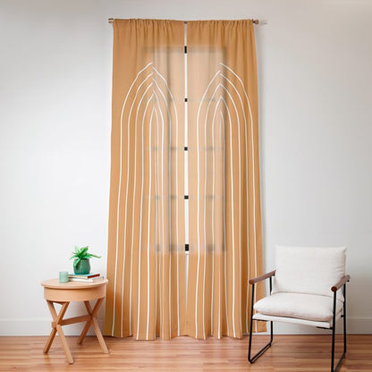 Minimal Arch XXII Bright 70s Orange Modern Geometric Lines Window Curtain Gallery Image 12