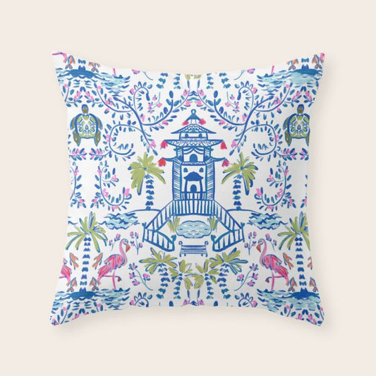 Colorful Coastal Chinoiserie Throw Pillow Gallery Image 2