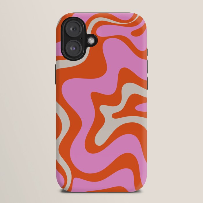 Retro Liquid Swirl Abstract Pattern Bright Pink Orange Cream iPhone Case Gallery Image 10