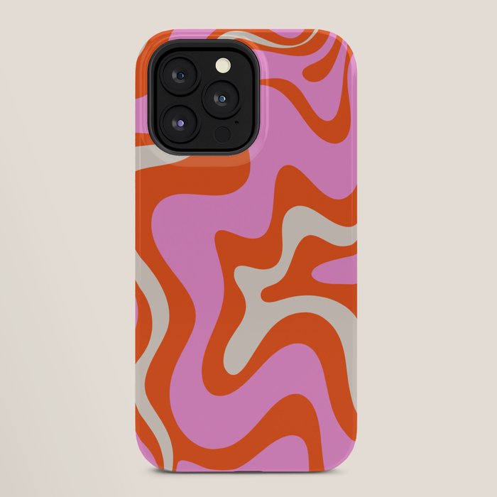 Retro Liquid Swirl Abstract Pattern Bright Pink Orange Cream iPhone Case Gallery Image 28