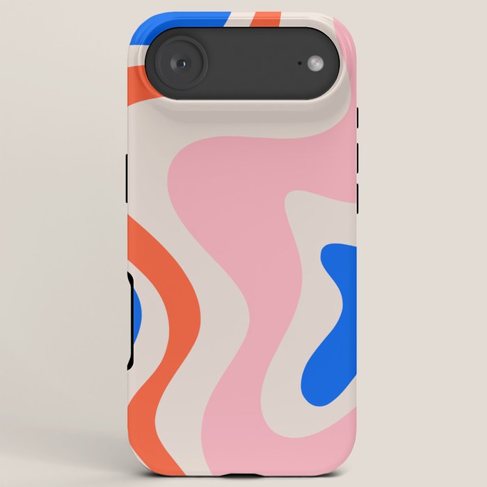 Retro Liquid Swirl Abstract Pattern Square Pink, Orange, and Royal Blue iPhone Case Gallery Image 6
