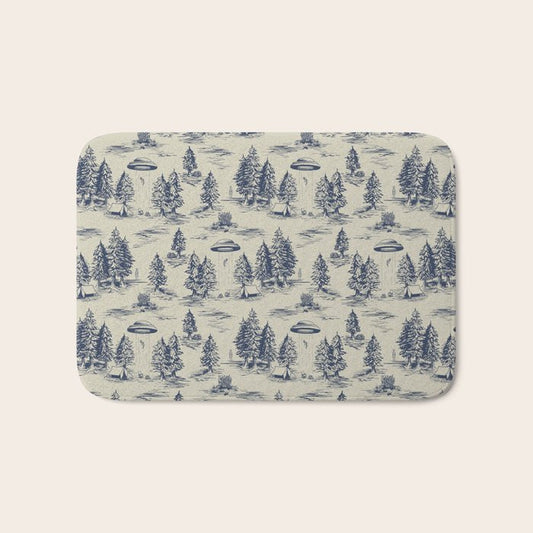Alien Abduction Toile De Jouy Pattern in Blue Bath Mat Gallery Image 1