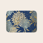 Floral Blooms and Leave, Blue, Navy, Gold, Cream Bath Mat Gallery Image 1