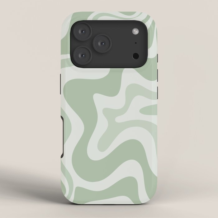 Retro Liquid Swirl Abstract Pattern Sage iPhone Case Gallery Image 3