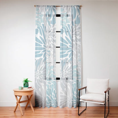 Chic, Flowers Print, Grey, Teal, Turquoise Window Curtain Gallery Image 24