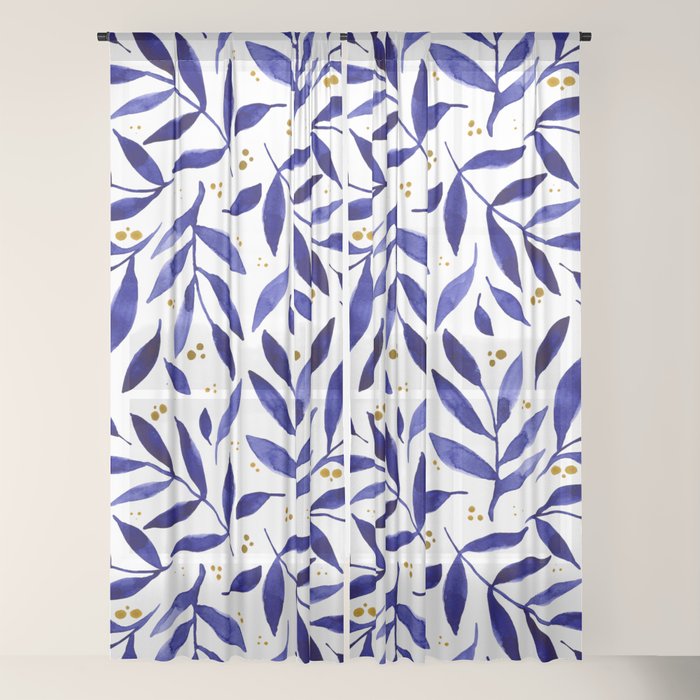Pretty watercolor branches - blue and yellow Window Curtain Gallery Image 22