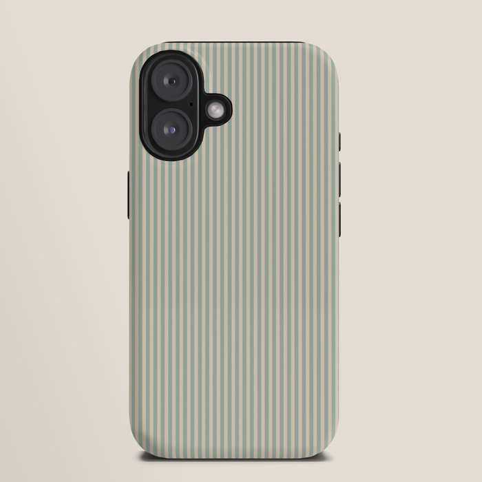 Ultra Fine Stripes Vertical Minimalist Pattern in Light Celadon Blue Green and Cream iPhone Case Gallery Image 9