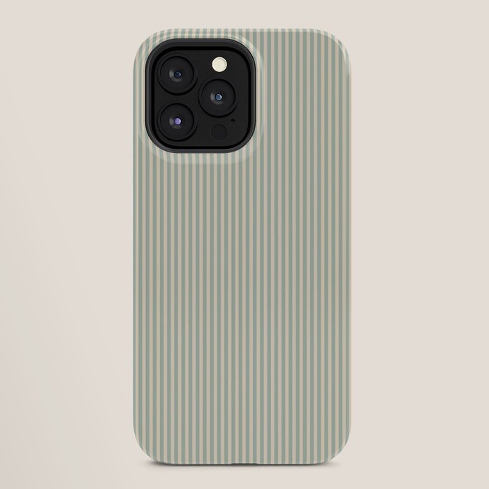 Ultra Fine Stripes Vertical Minimalist Pattern in Light Celadon Blue Green and Cream iPhone Case Gallery Image 28