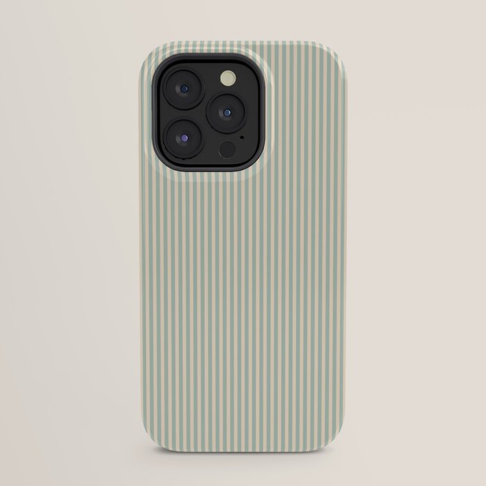 Ultra Fine Stripes Vertical Minimalist Pattern in Light Celadon Blue Green and Cream iPhone Case Gallery Image 23