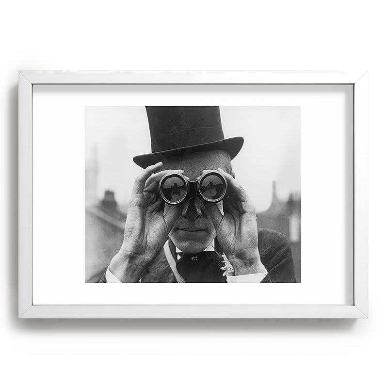 Derby Spectator watching ponies with opera glasses black and white photograph - photography - photographs Framed Art Print Gallery Image 105