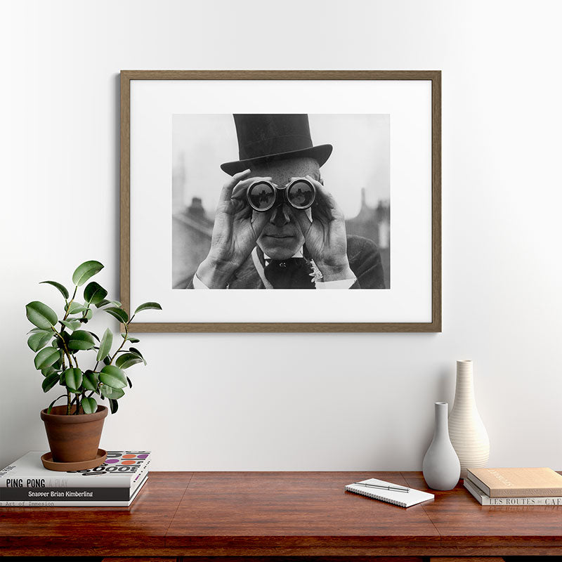 Derby Spectator watching ponies with opera glasses black and white photograph - photography - photographs Framed Art Print Gallery Image 58