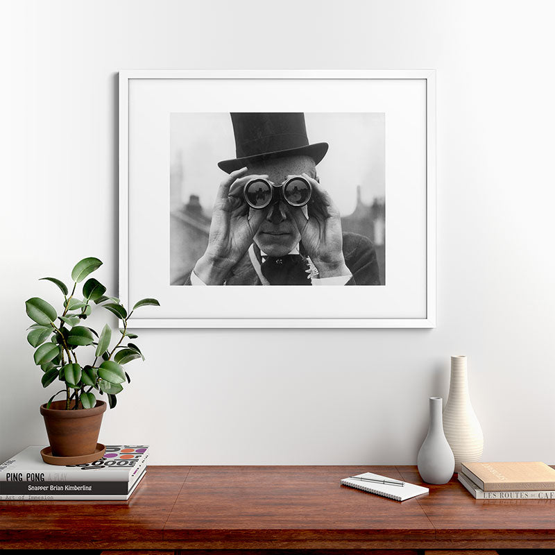 Derby Spectator watching ponies with opera glasses black and white photograph - photography - photographs Framed Art Print Gallery Image 76