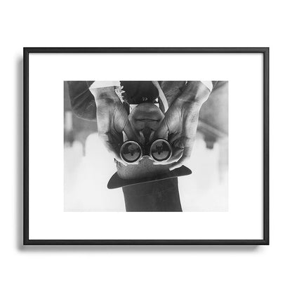 Derby Spectator watching ponies with opera glasses black and white photograph - photography - photographs Framed Art Print Gallery Image 112