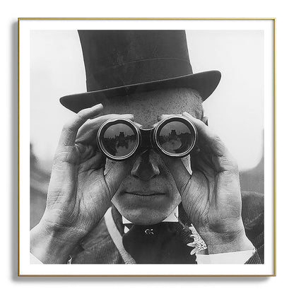 Derby Spectator watching ponies with opera glasses black and white photograph - photography - photographs Framed Art Print Gallery Image 139